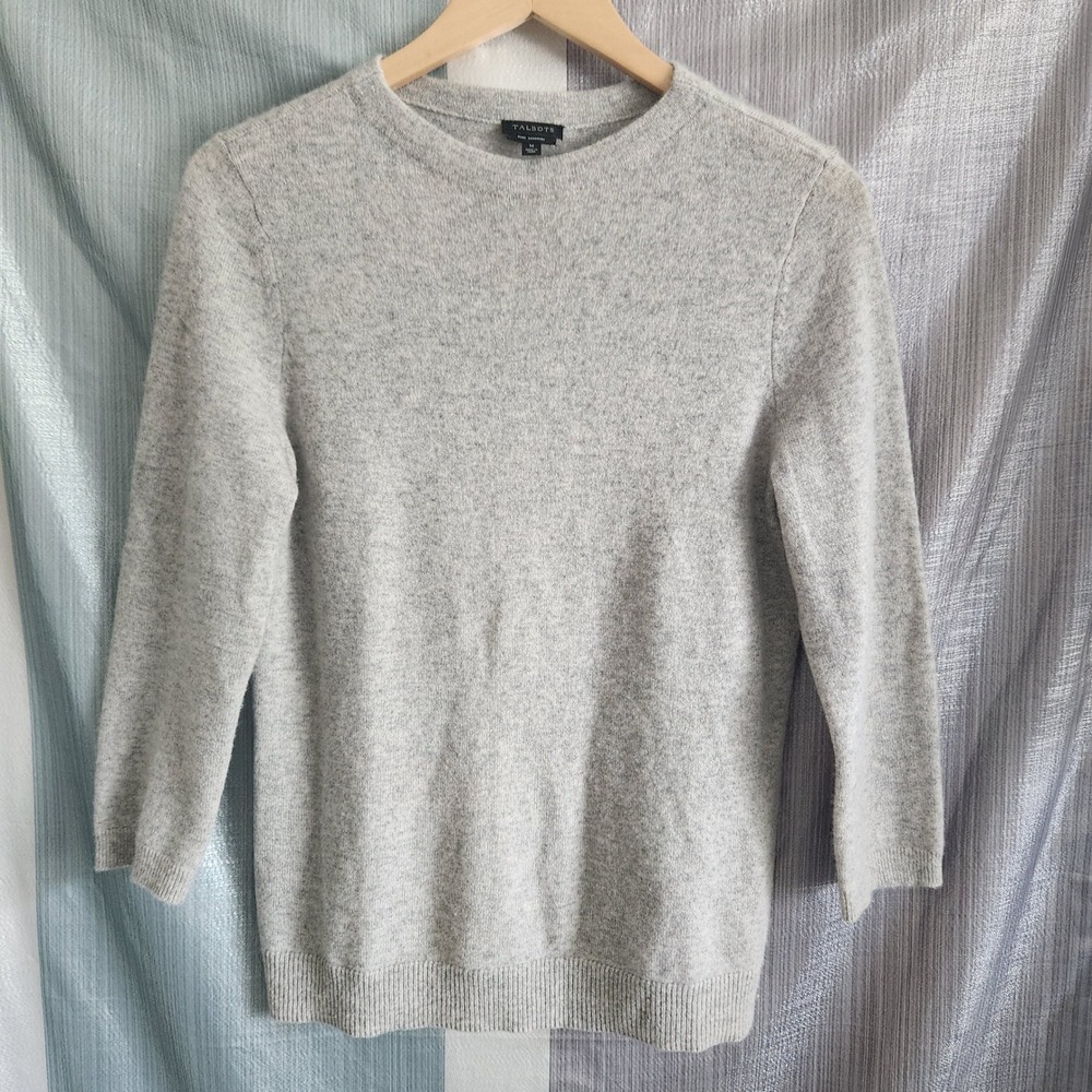 Talbots Pure Cashmere Sweater Women M Heather Grey Crewneck Quiet Luxury  Preppy